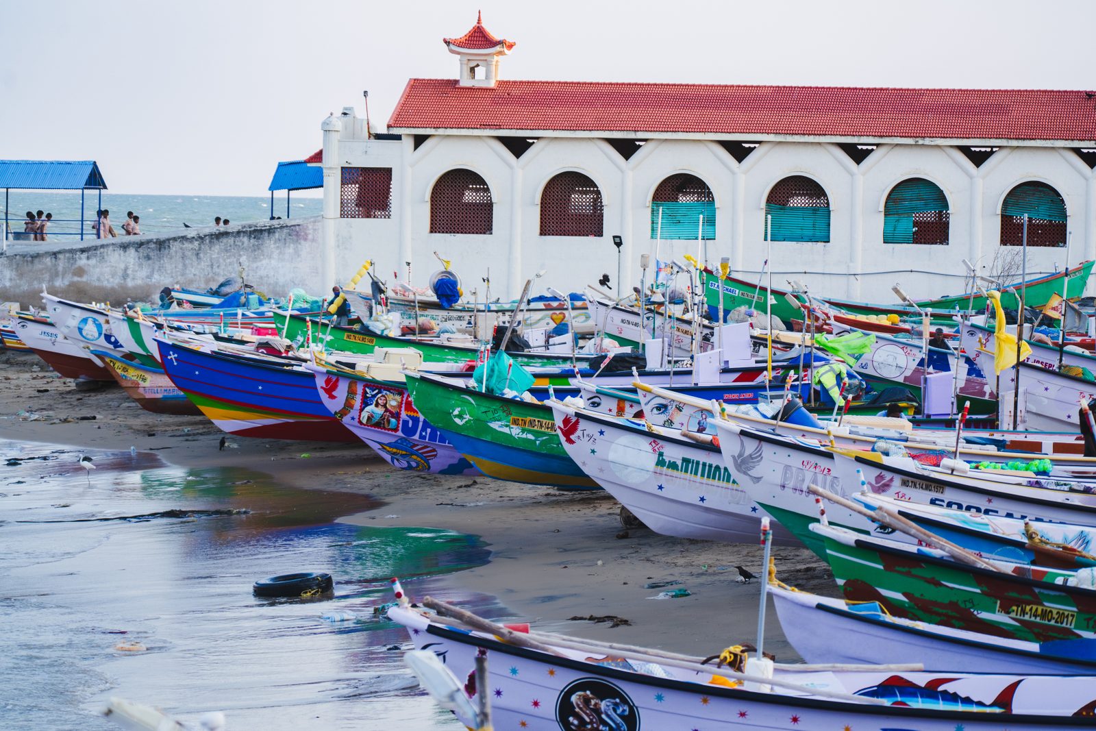 Fishing Boats — landscape photograph of boat, pastel colors, village